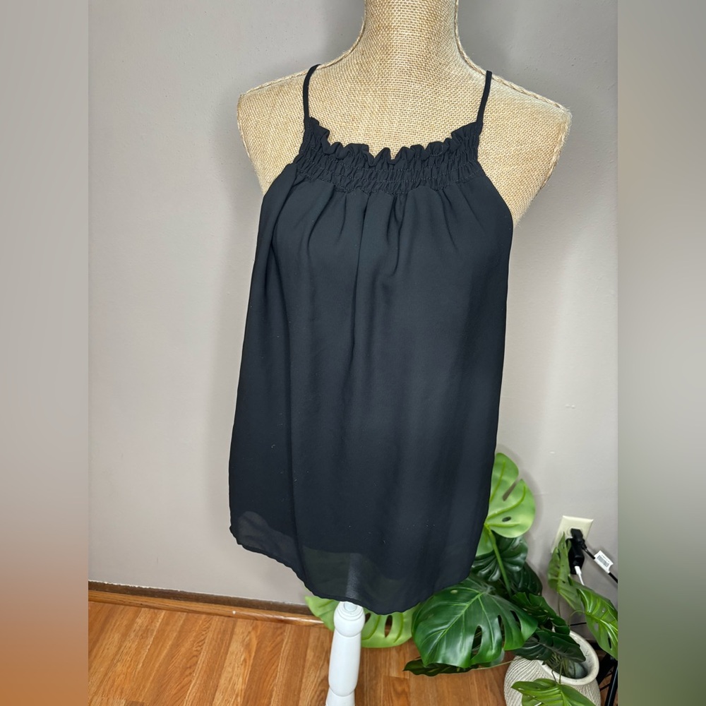 Alya Black Lined Sheer Flowy Black Sleeveless Going Out Top Size M Made in USA